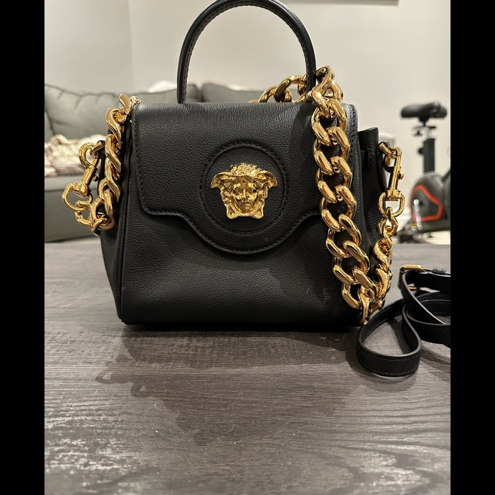 Versace Black Crossbody Bag with Gold Chain - Picture 3 of 8